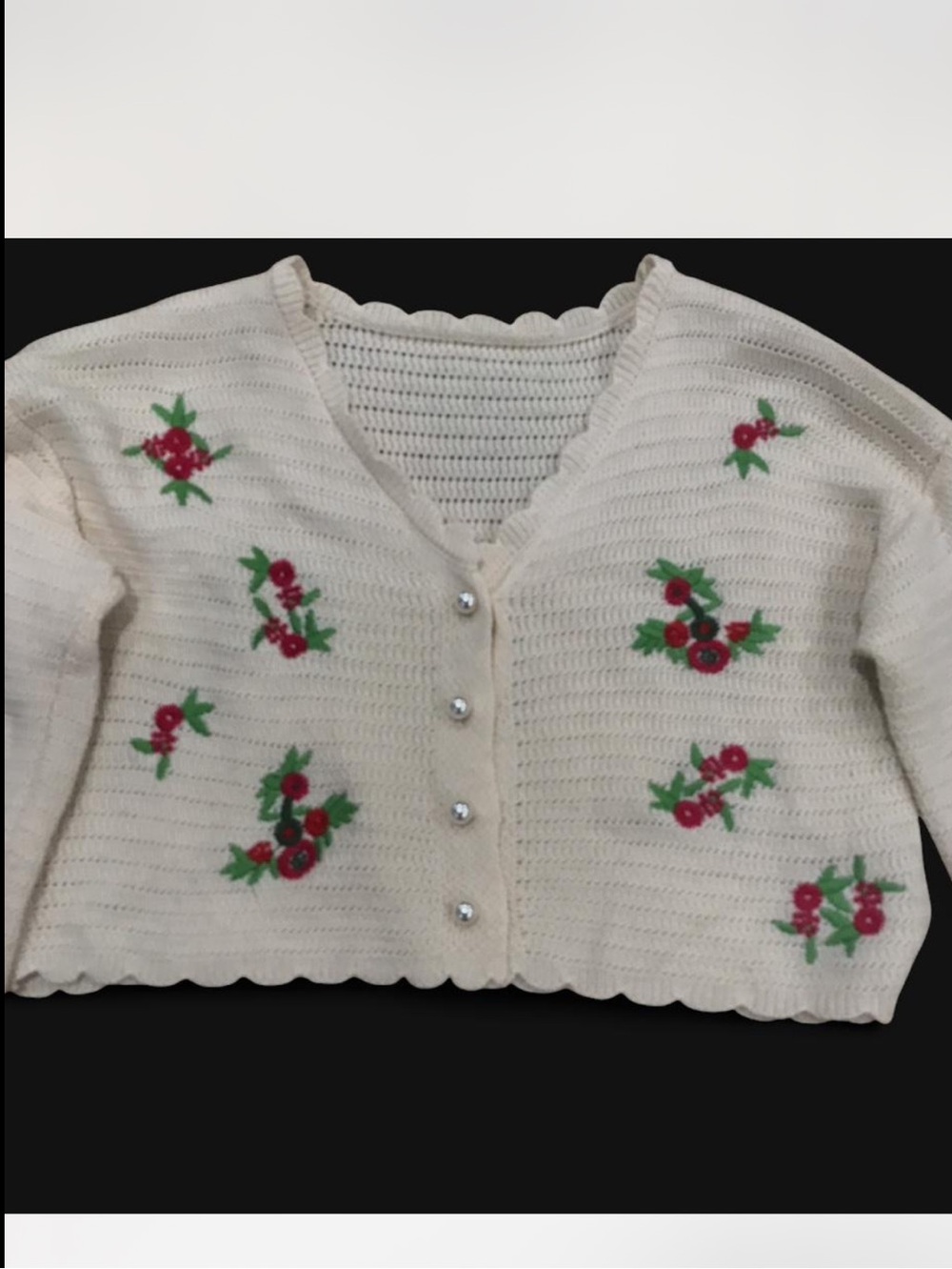 Cream Floral Cropped Cardigan with Pearl Buttons